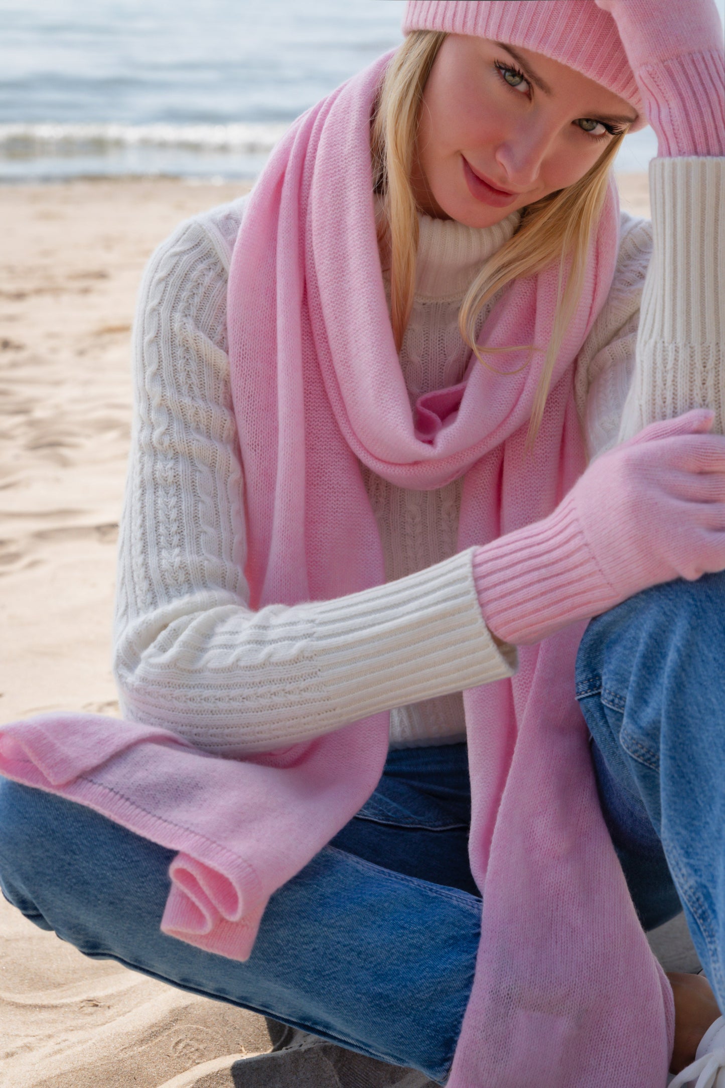 Sustainable Cashmere Lofty Scarf - Light Pink