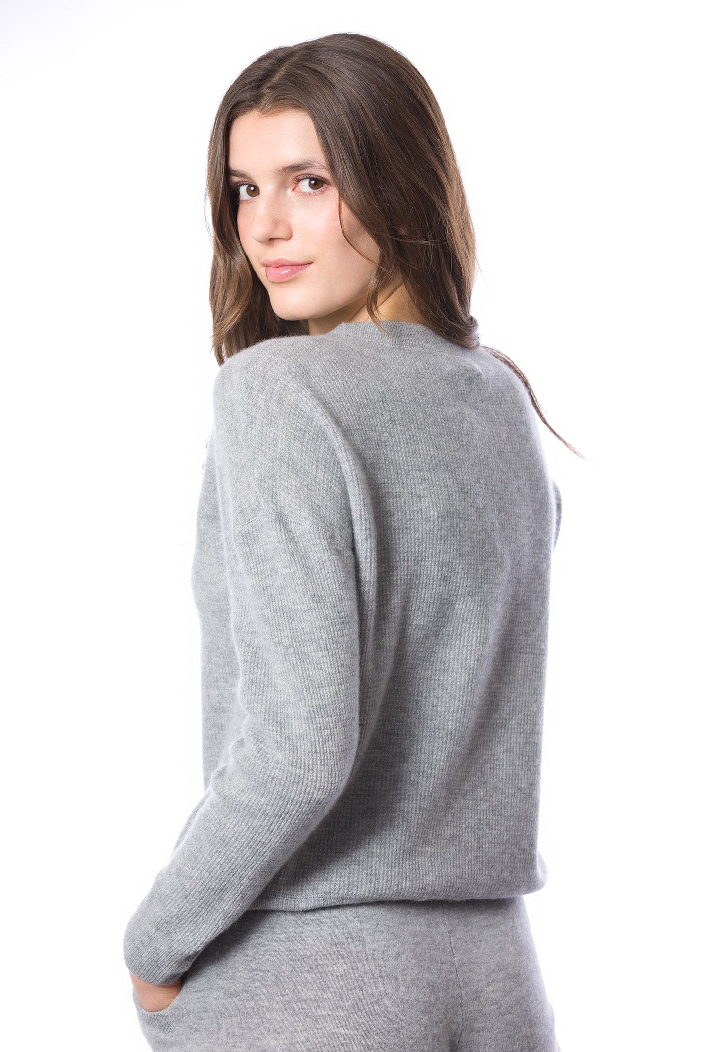 Sustainable Cashmere Waffle Knit Sweatshirt - Heather Grey