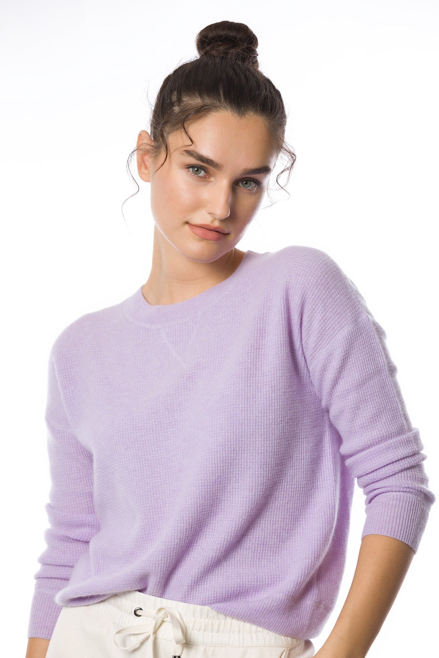 Sustainable Cashmere Waffle Knit Sweatshirt - Soft Lilac