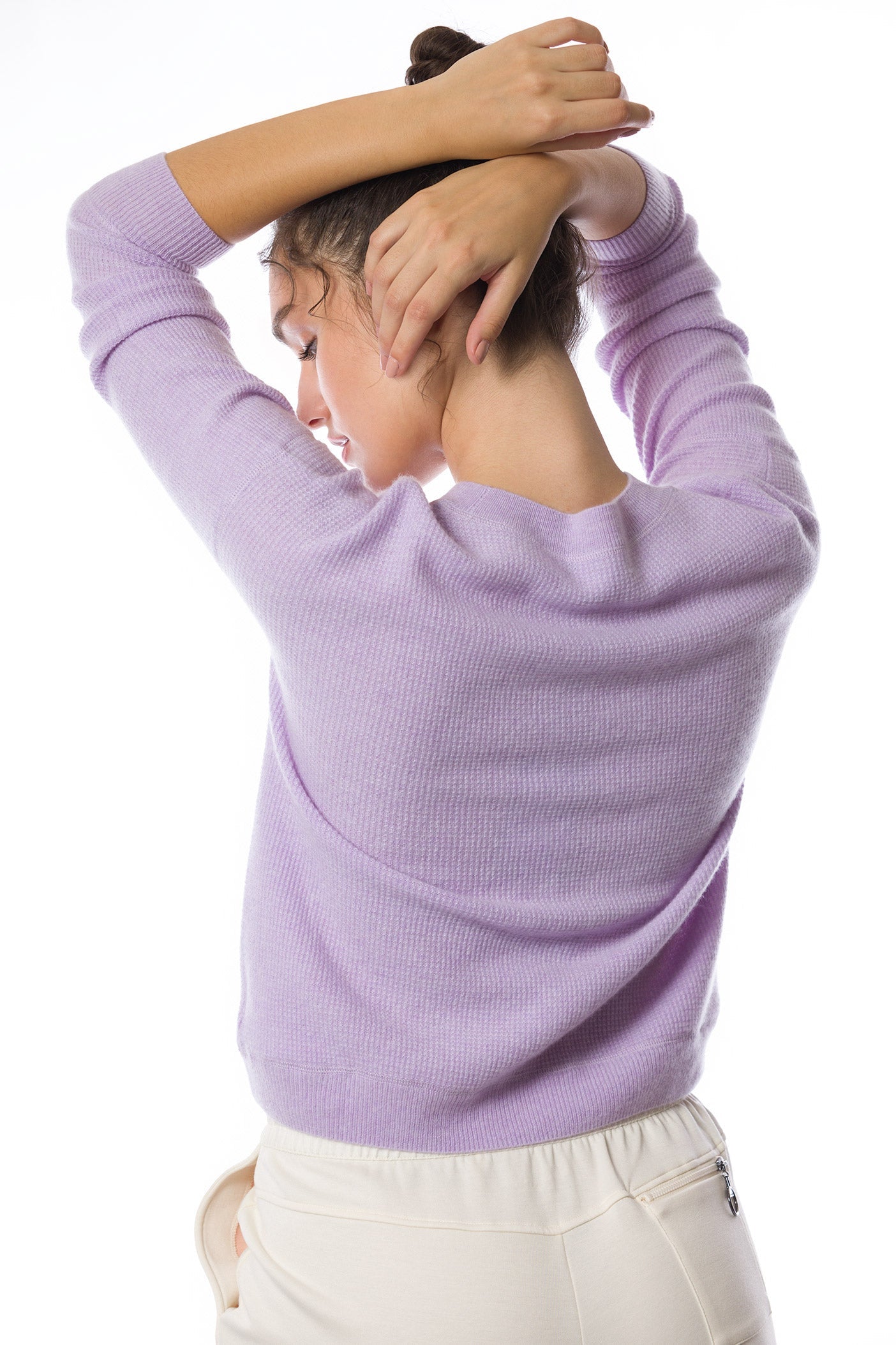 Sustainable Cashmere Waffle Knit Sweatshirt - Soft Lilac