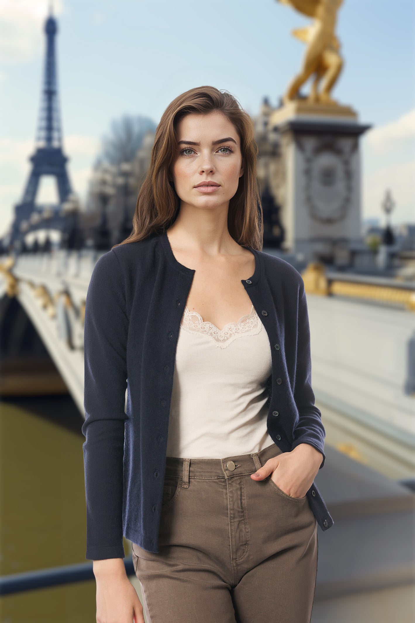Sustainable Cashmere Crew Neck Cardigan