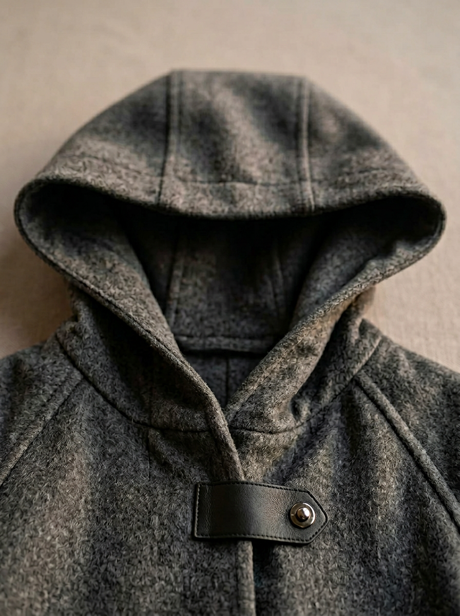 100% Cashmere Hooded Coat with Leather Accents