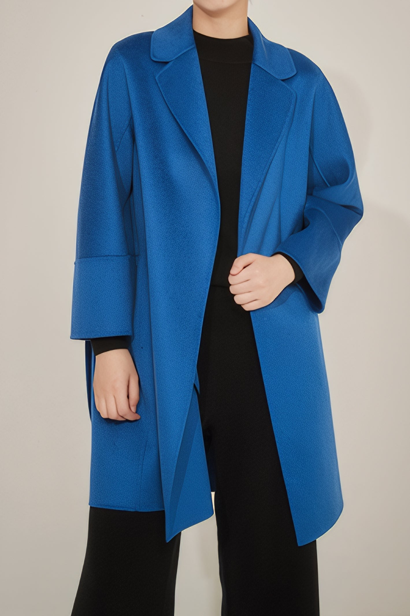 Mid-Length Women's Double-Faced Cashmere Coat with Notched Lapel – Perfect for Fall and Winter
