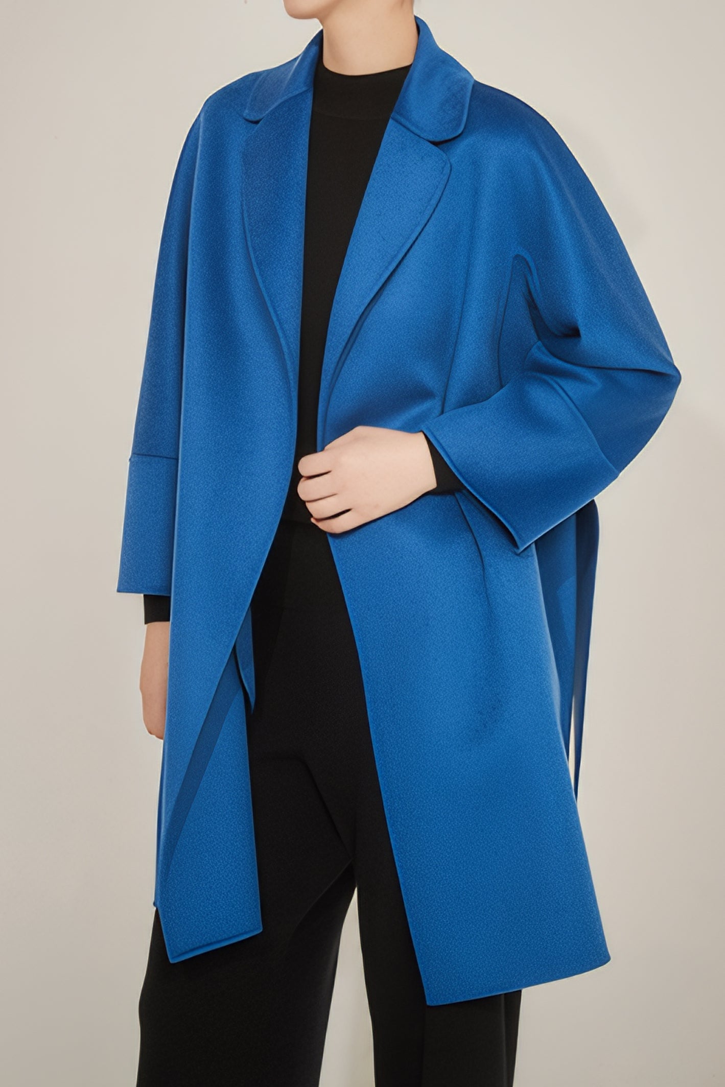 Mid-Length Women's Double-Faced Cashmere Coat with Notched Lapel – Perfect for Fall and Winter