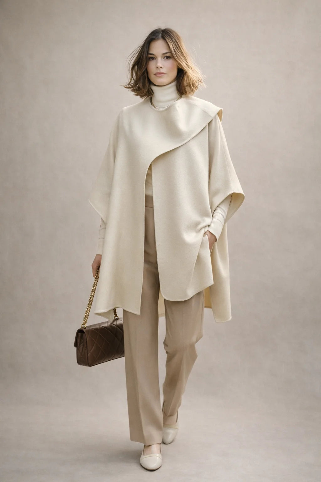 100% Cashmere Cape Coat with Integrated Scarf