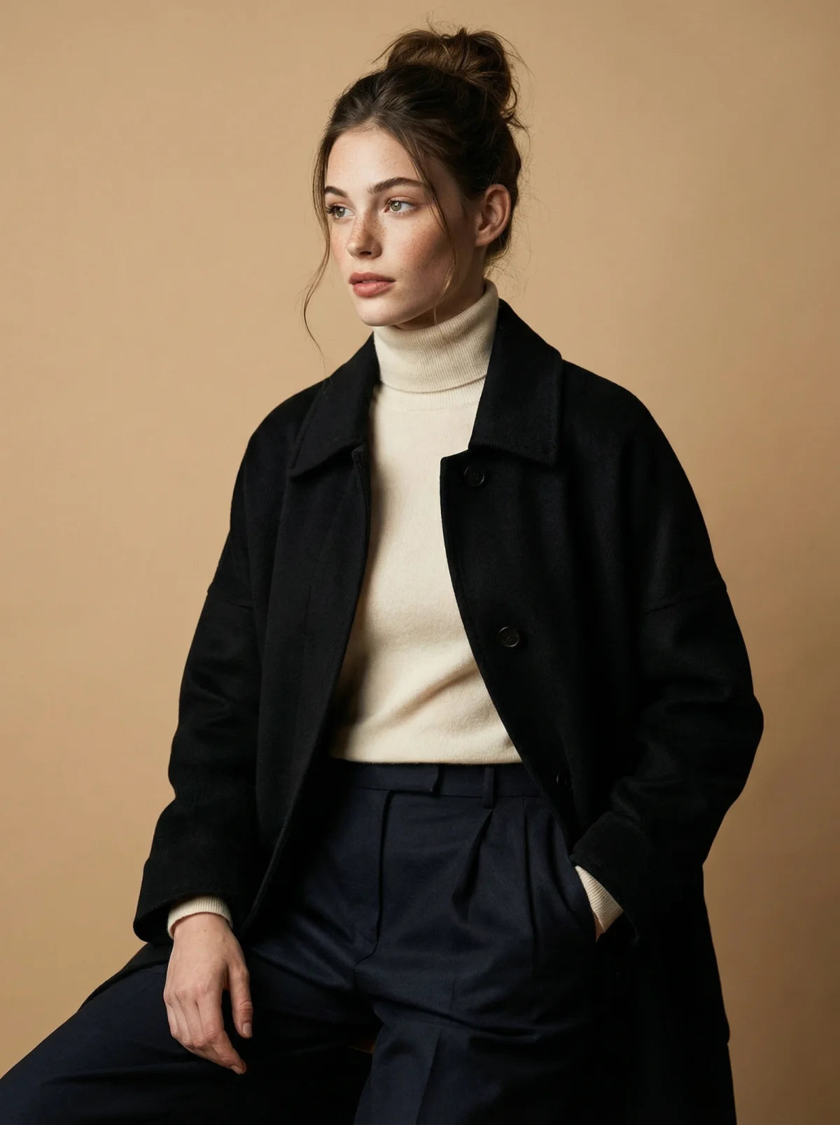 100% Cashmere Coat with Lambskin Trim