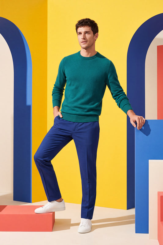Men’s Pure Cashmere Crew Neck Sweater – Deep Teal Green