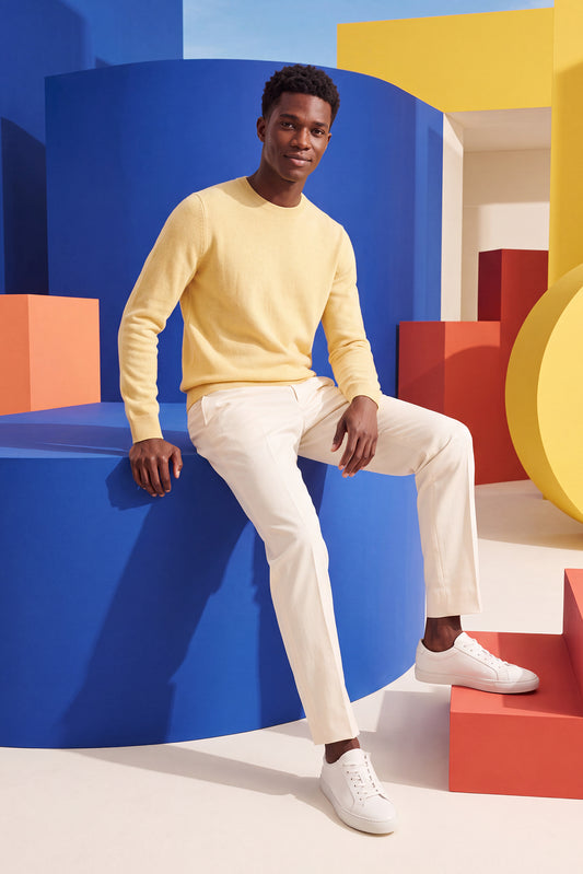 Men’s Pure Cashmere Crew Neck Sweater – Butter Yellow