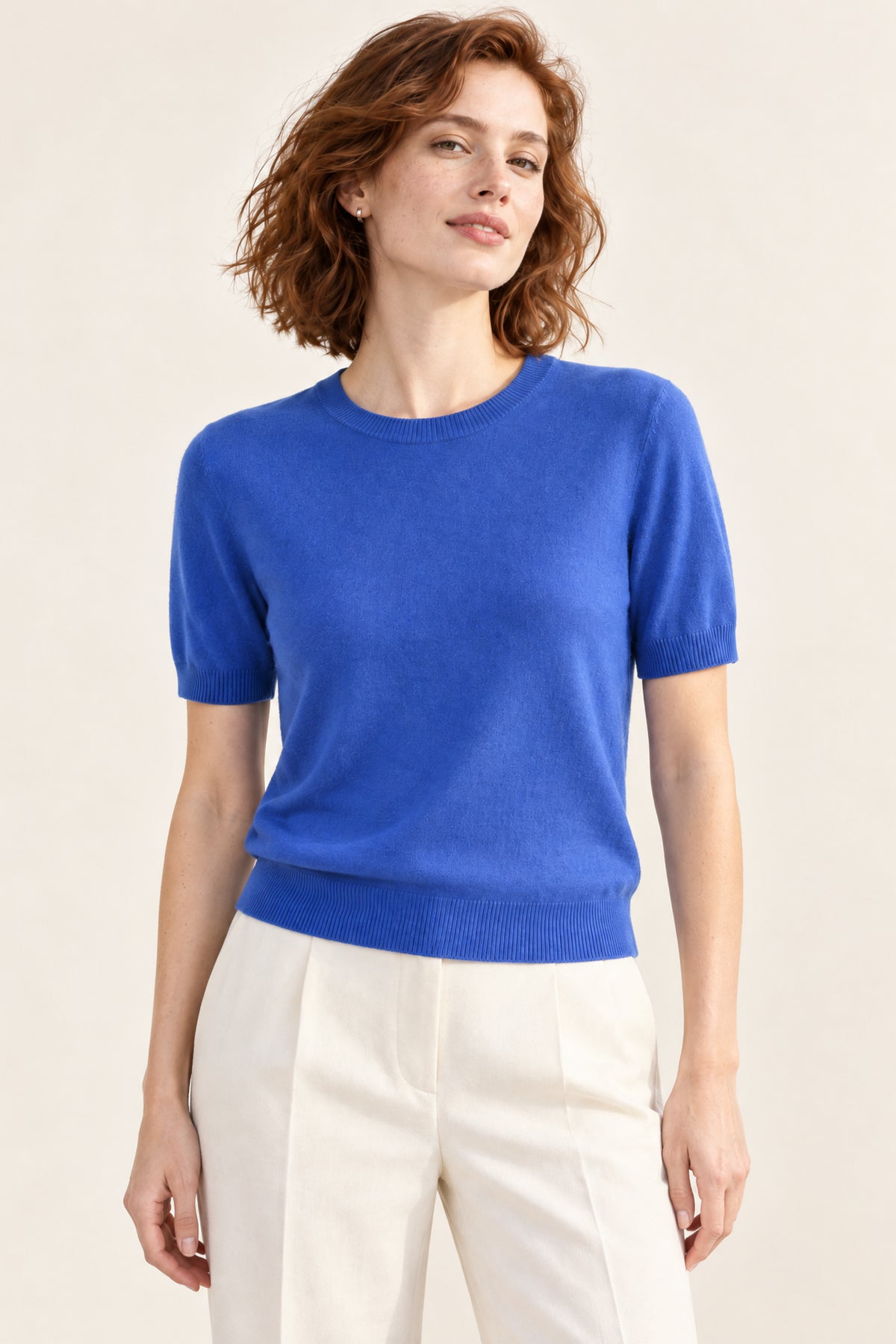 Women’s Pure Cashmere Short Sleeve Crew Neck Sweater