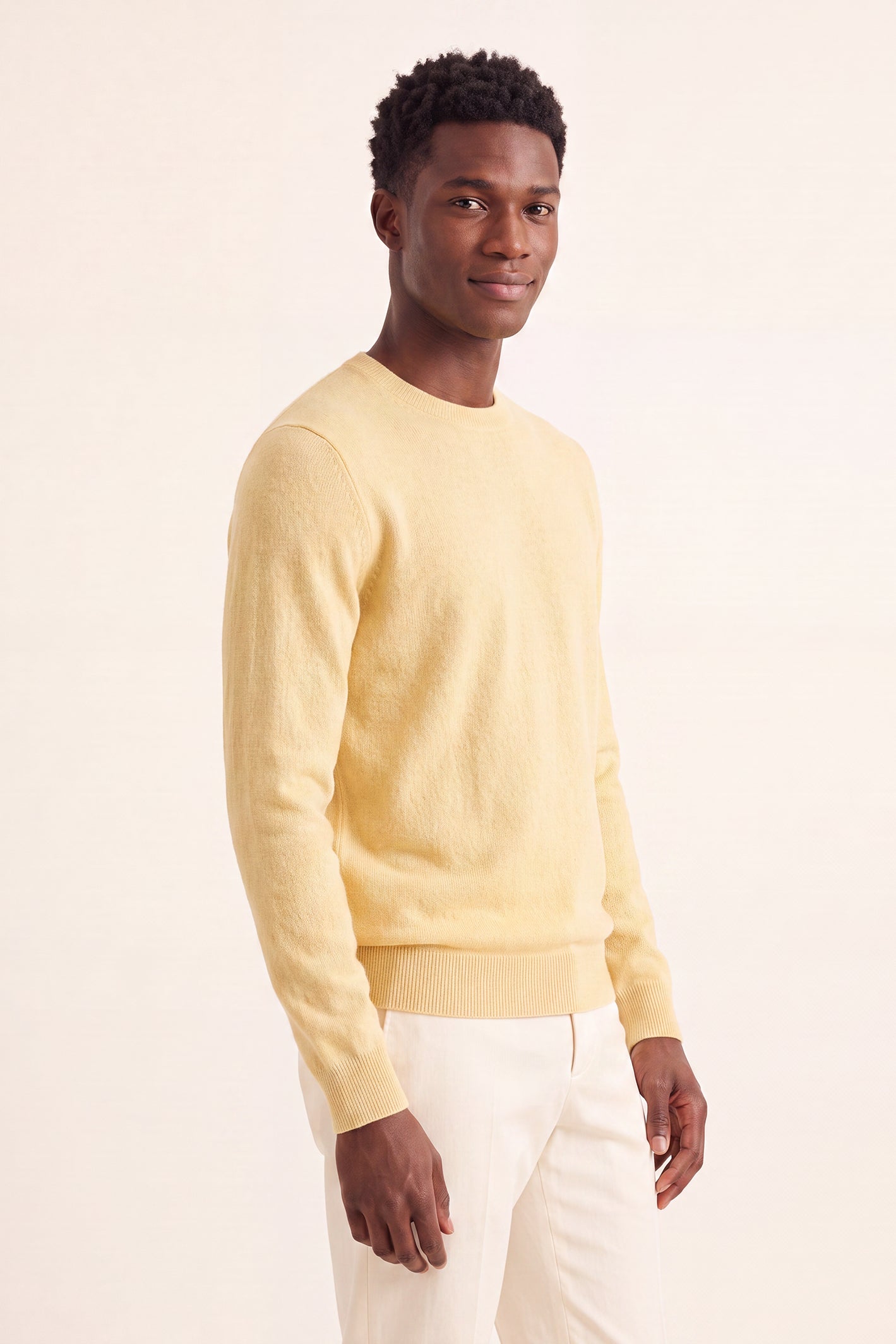 Men’s Pure Cashmere Crew Neck Sweater – Butter Yellow