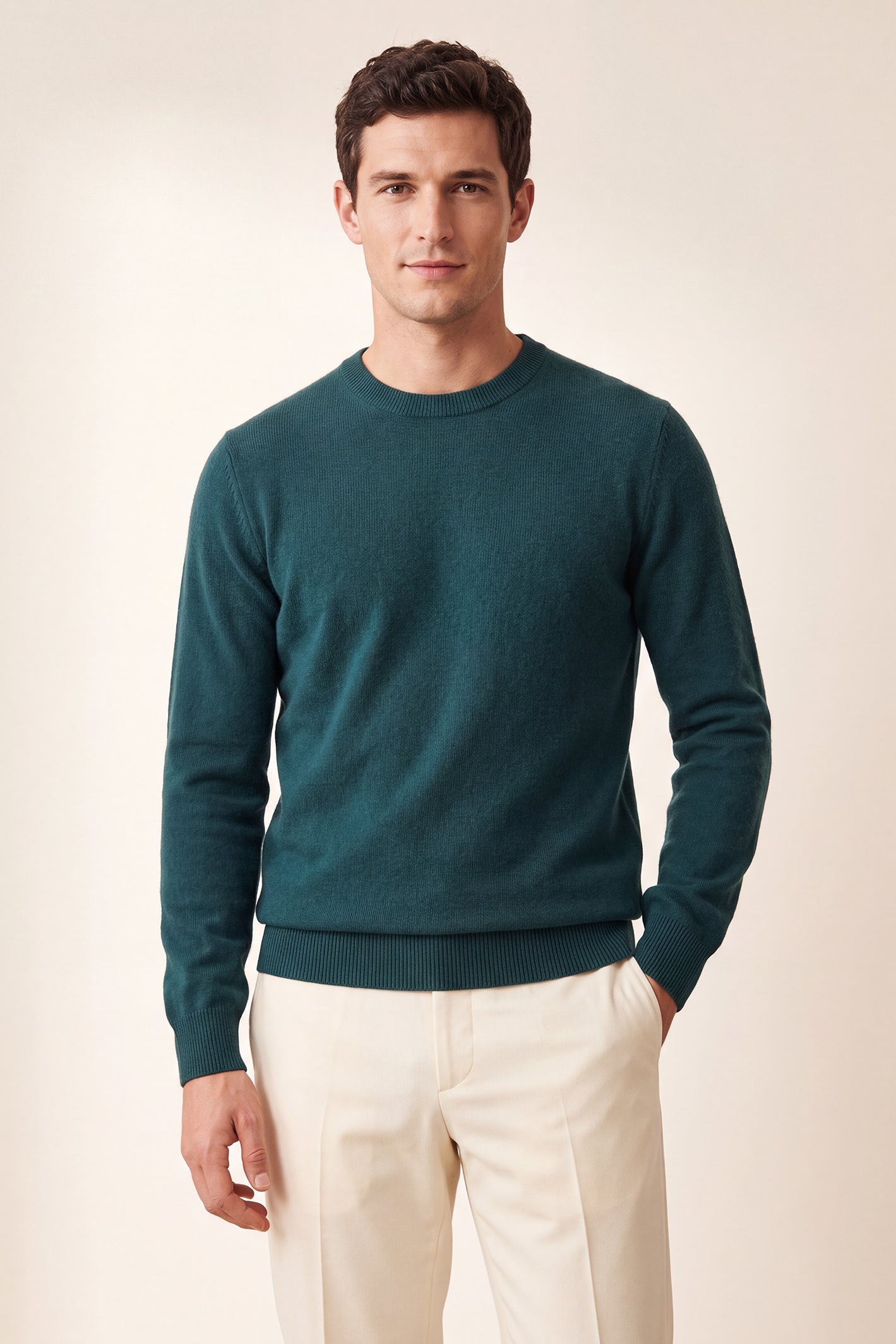 Men’s Pure Cashmere Crew Neck Sweater – Deep Teal Green