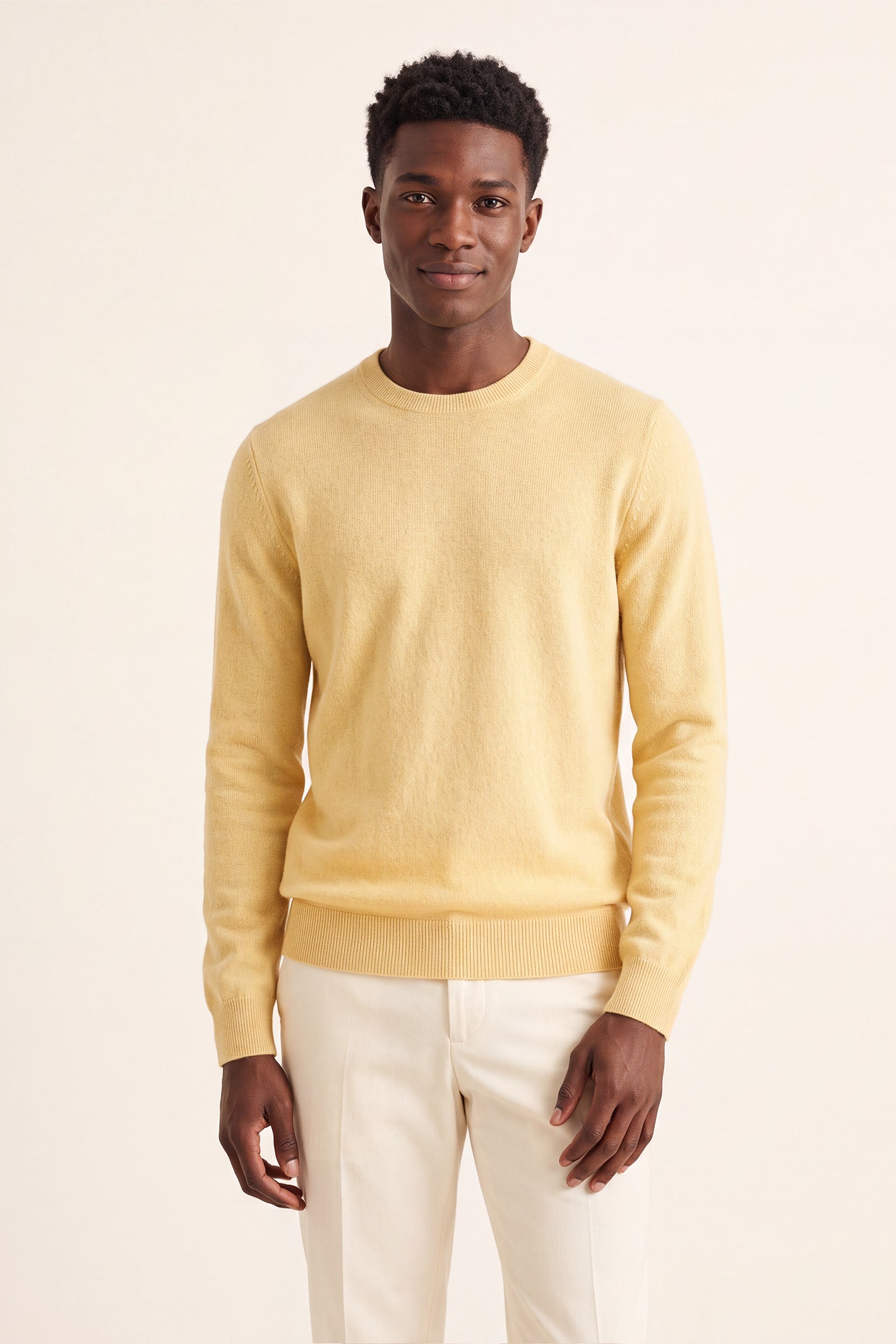 Men’s Pure Cashmere Crew Neck Sweater – Butter Yellow