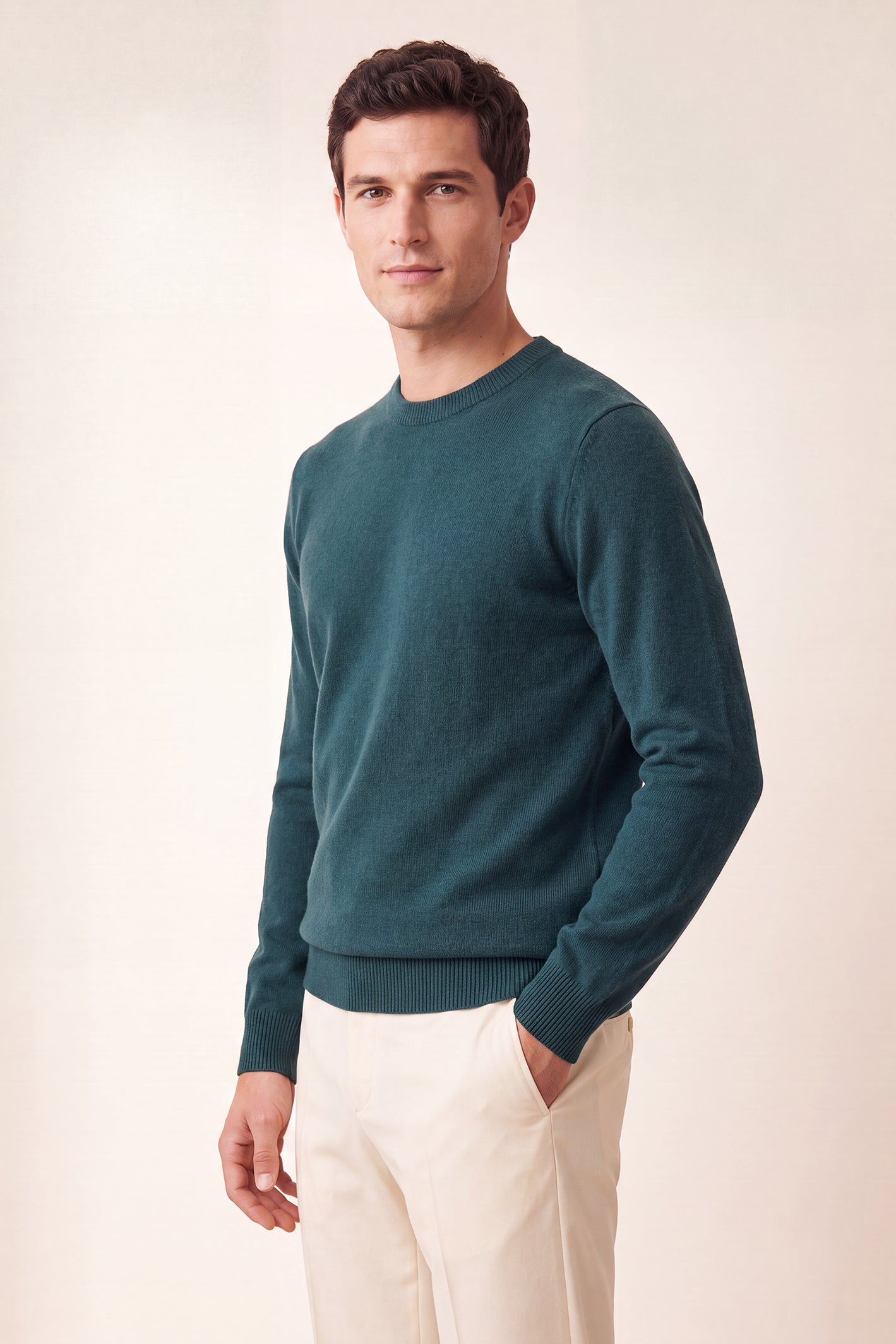 Men’s Pure Cashmere Crew Neck Sweater – Deep Teal Green