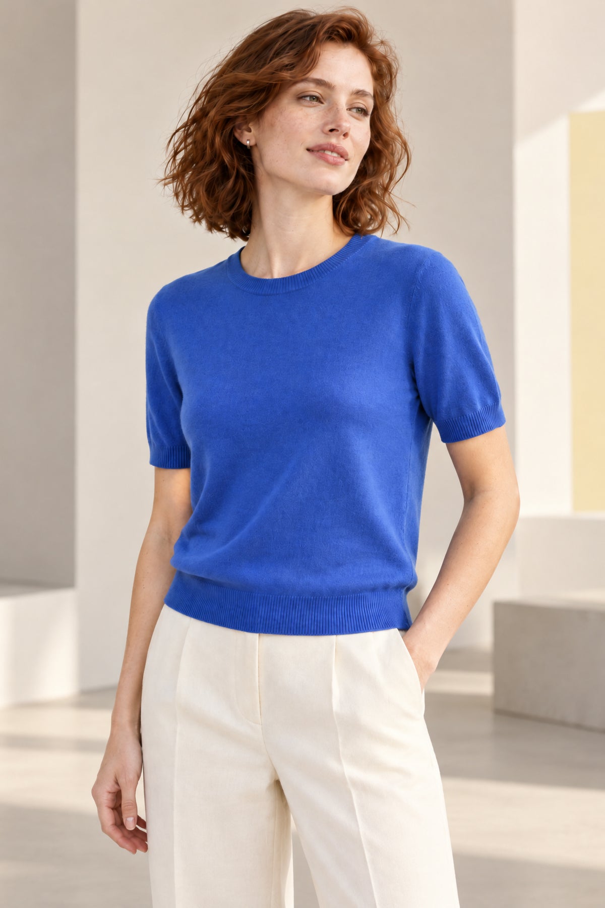 Women’s Pure Cashmere Short Sleeve Crew Neck Sweater