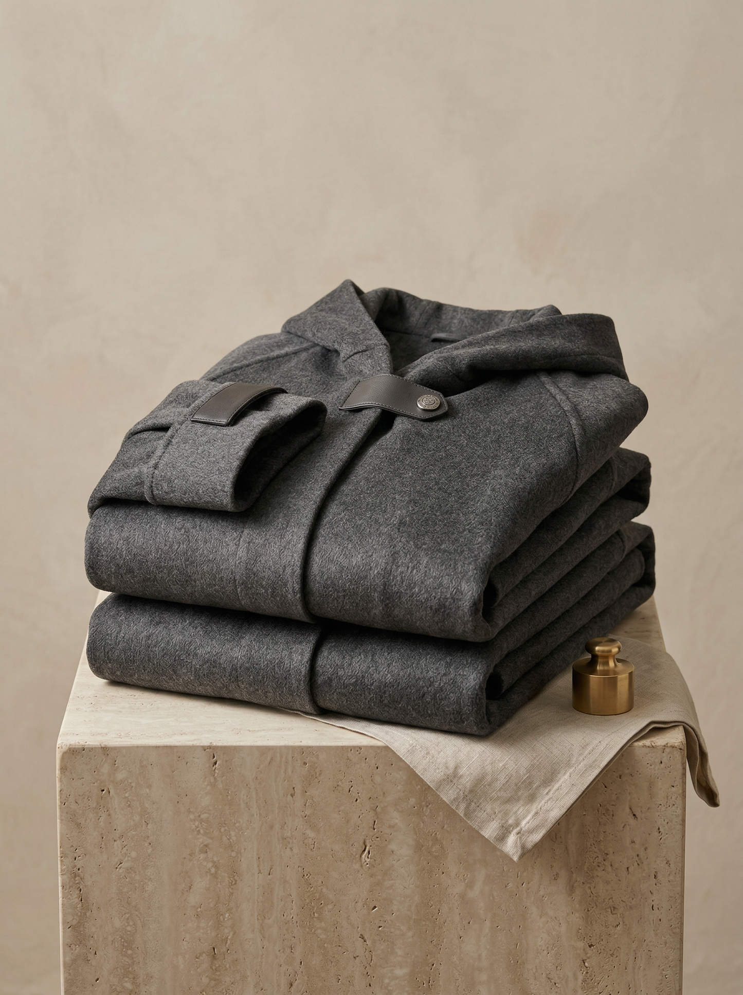 100% Cashmere Hooded Coat with Leather Accents