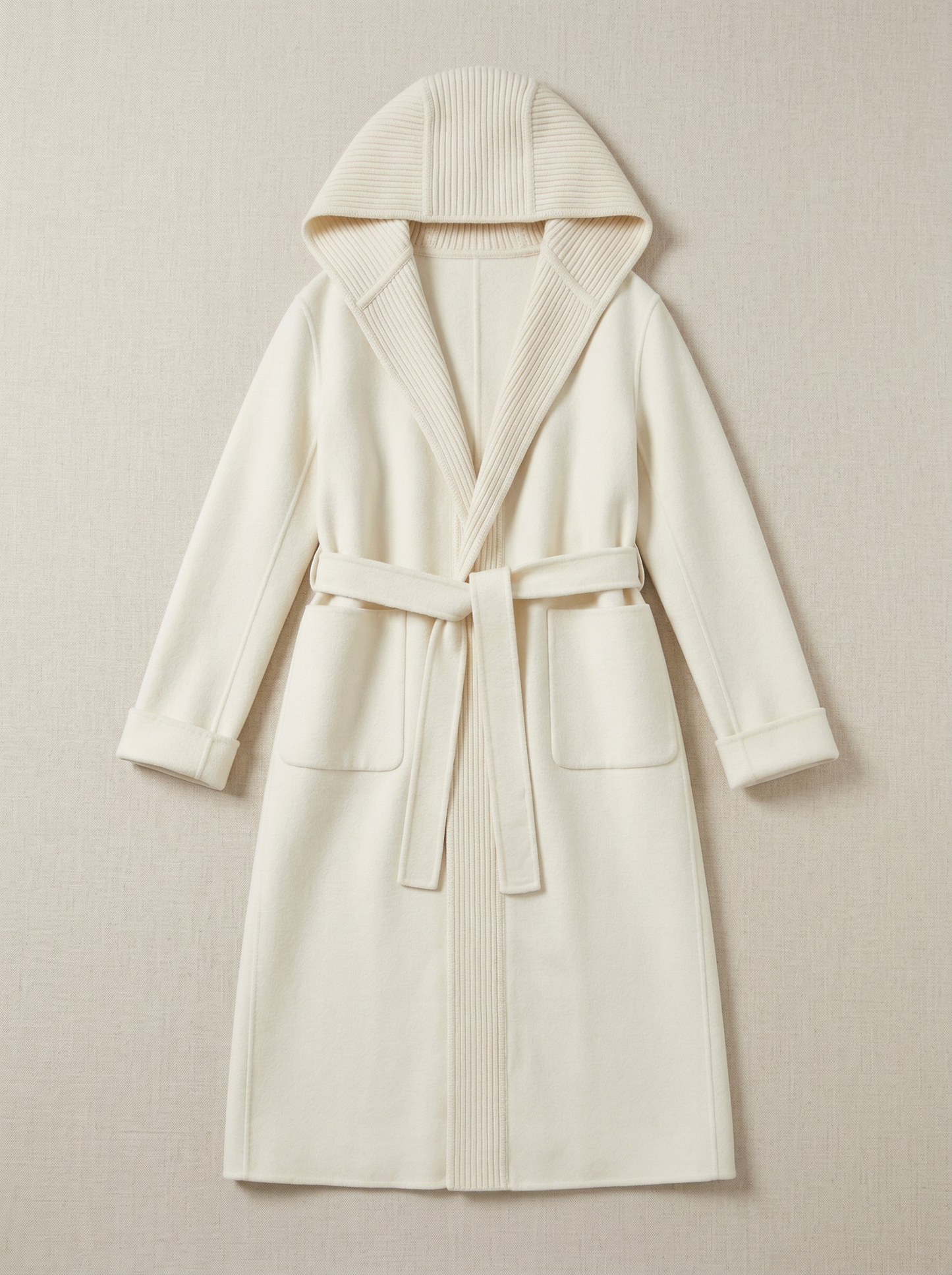 100% Pure Cashmere Coat with Detachable Knit Panel Design
