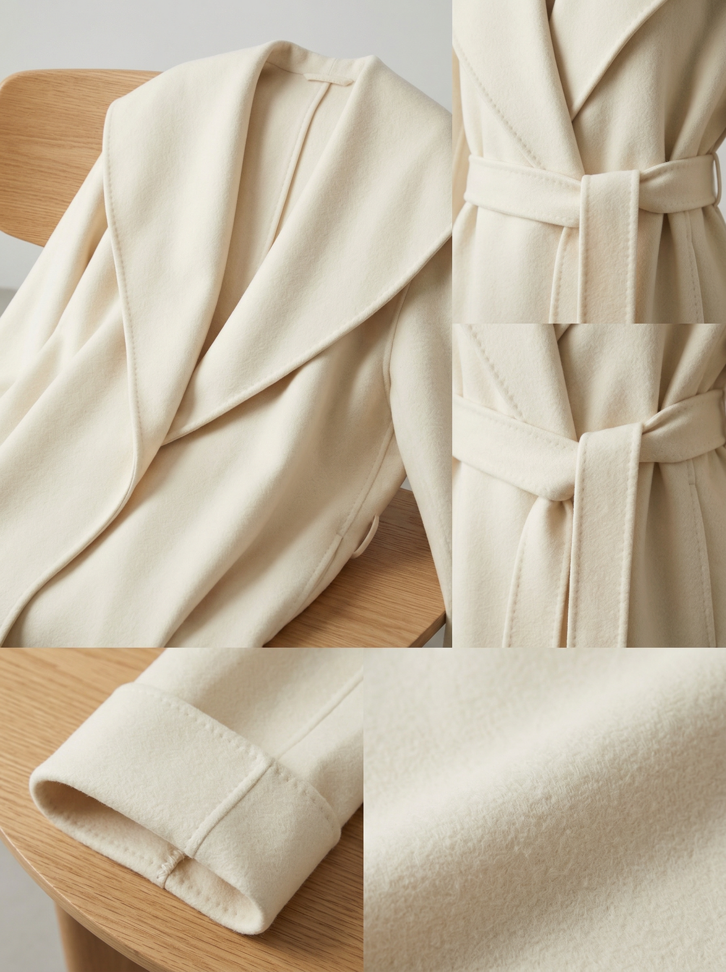 100% Cashmere Hooded Wrap Long Coat