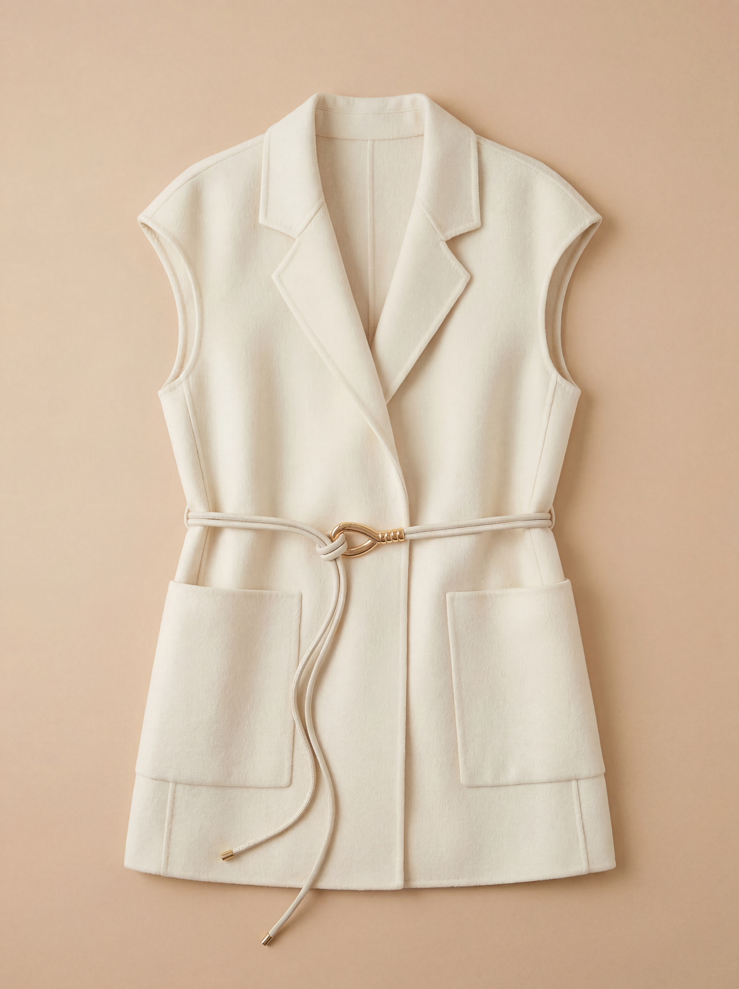 100% Pure Cashmere Vest with Double-Cord Metal Accent