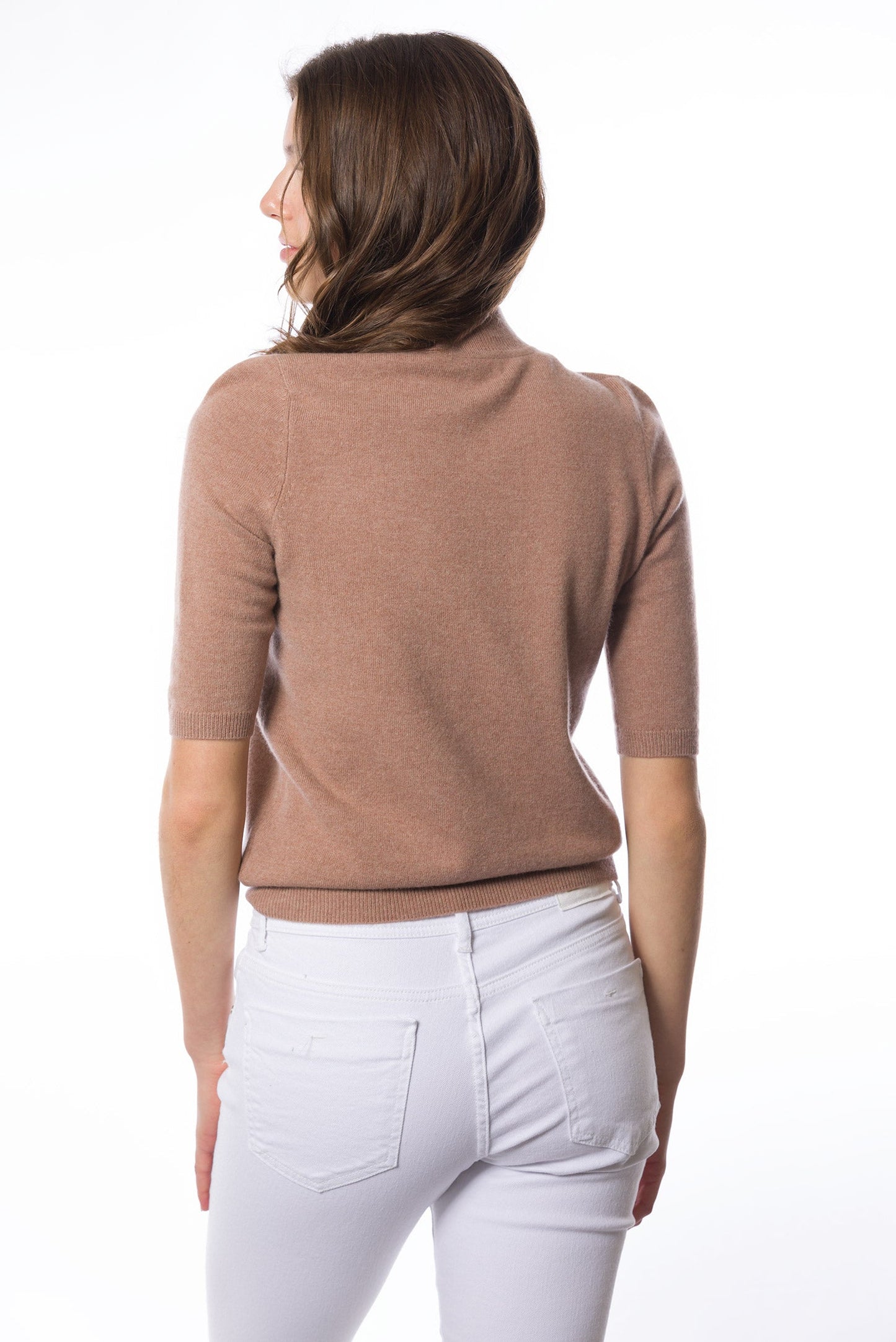 Pull col montant à manches mi-longues en cachemire durable-Camel