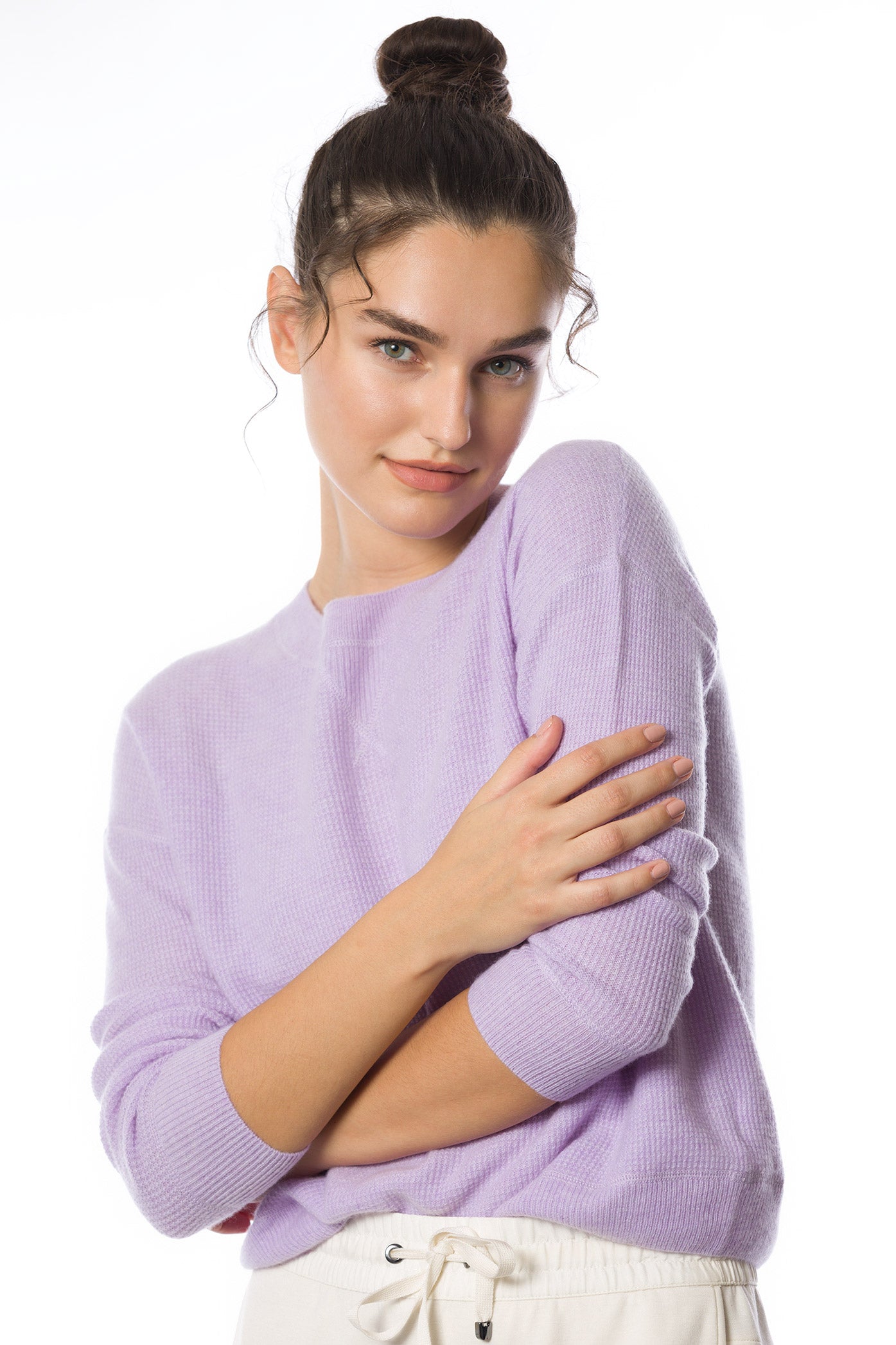 Sustainable Cashmere Waffle Knit Sweatshirt - Soft Lilac