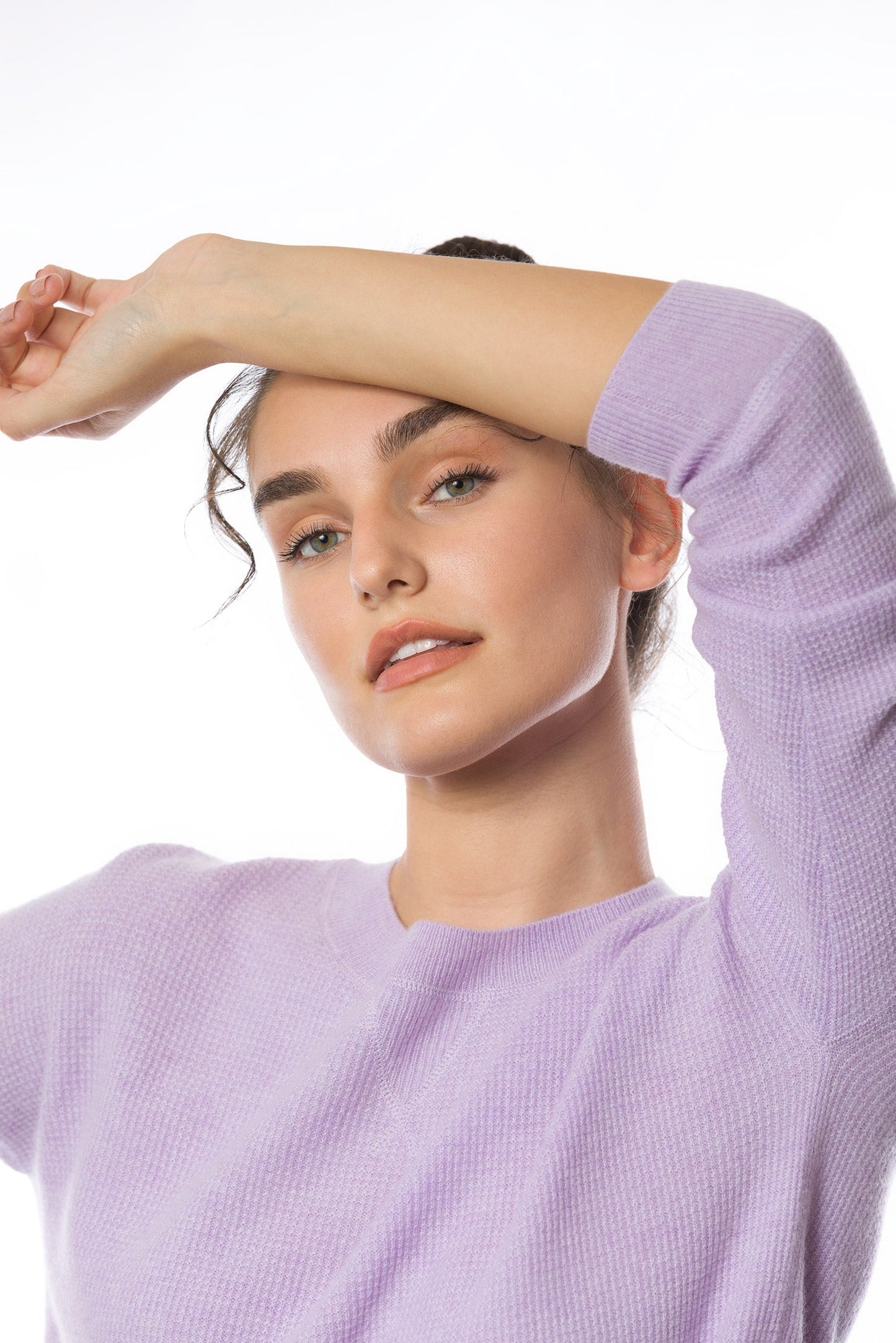 Sustainable Cashmere Waffle Knit Sweatshirt - Soft Lilac