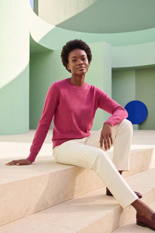 Women’s Pure Cashmere Crew Neck Sweater Raspberry Pink