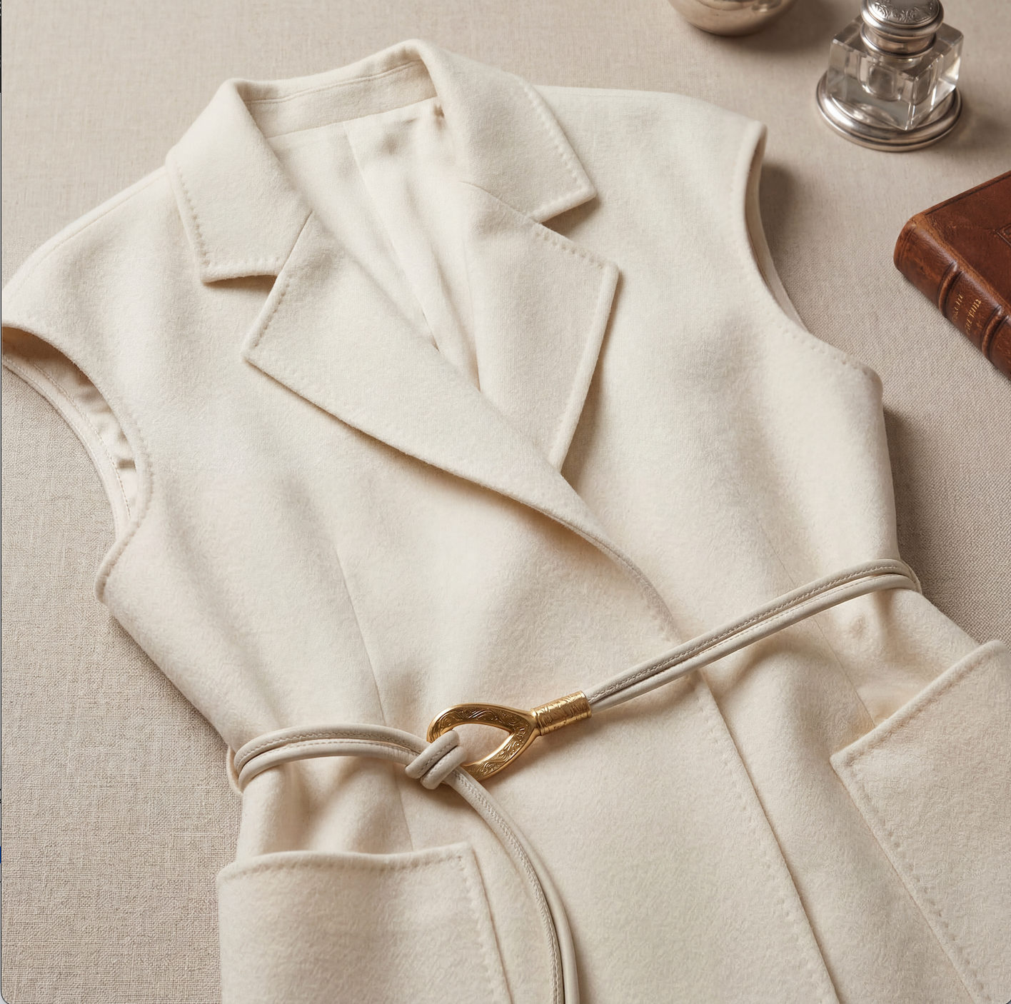 100% Pure Cashmere Vest with Double-Cord Metal Accent