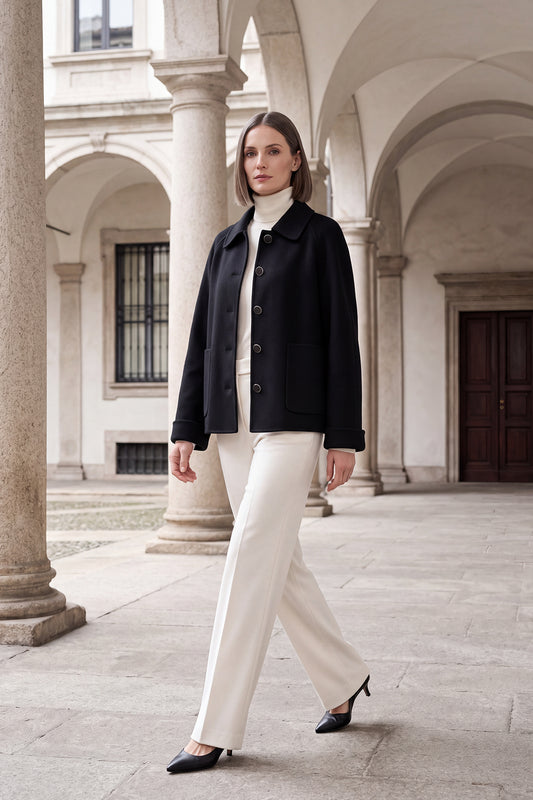 Cropped Pure Cashmere Jacket – Minimal Buttoned Design