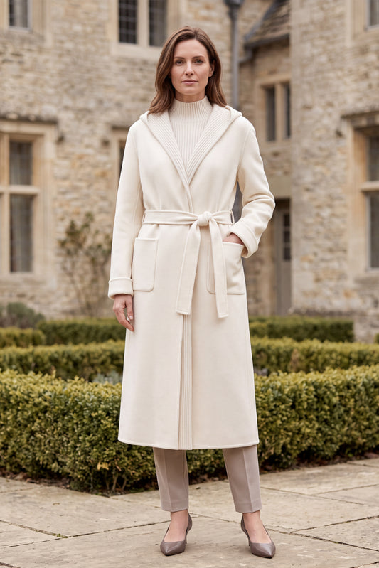 100% Pure Cashmere Coat with Detachable Knit Panel Design