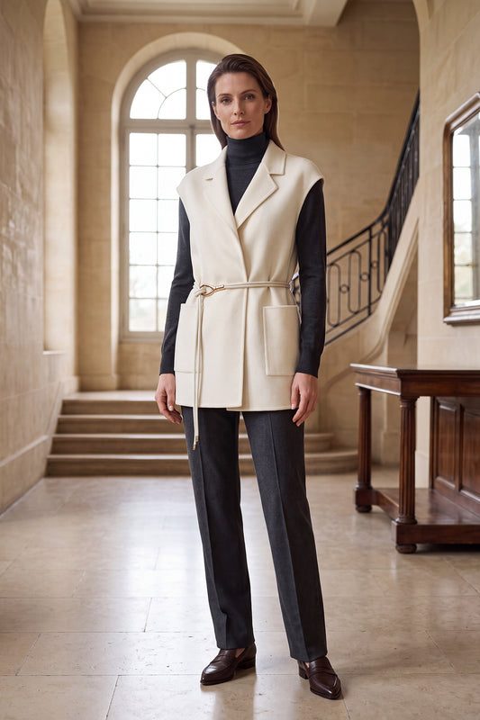 100% Pure Cashmere Vest with Double-Cord Metal Accent