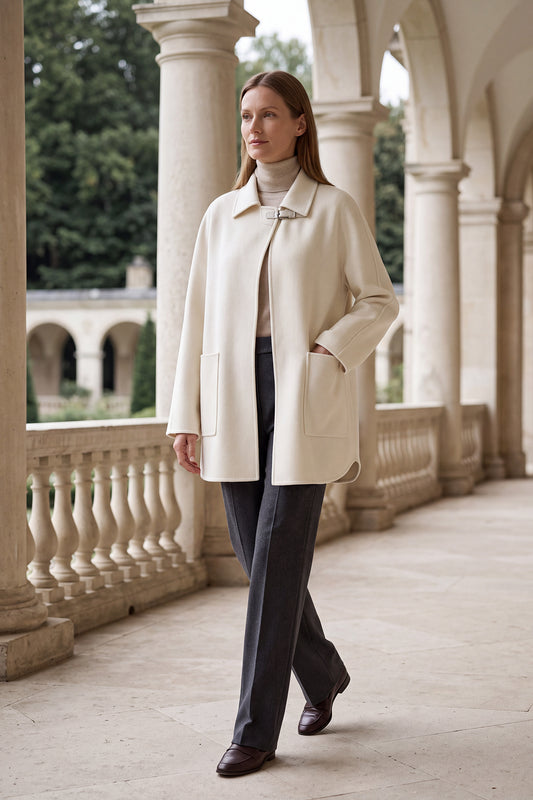 100% Cashmere Cape Coat with Lambskin Trim