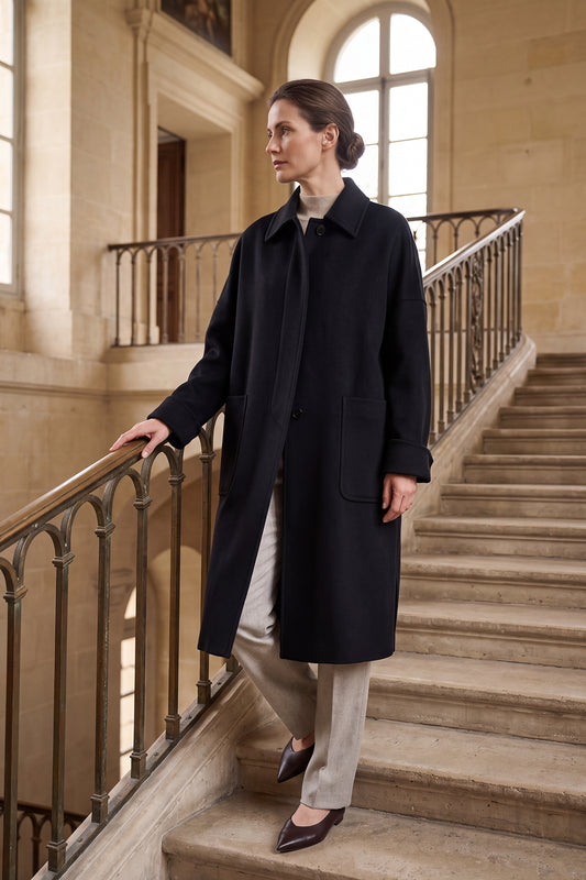 100% Cashmere Coat with Lambskin Trim