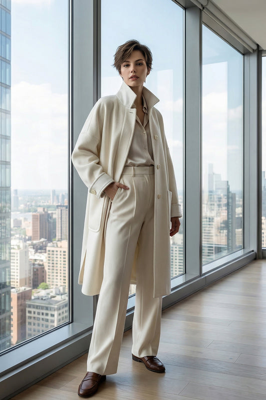 100% Cashmere Coat with Lambskin Trim