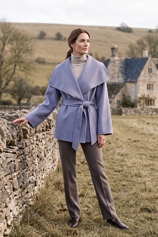 100% Cashmere Wrap Coat with Oversized Lapel