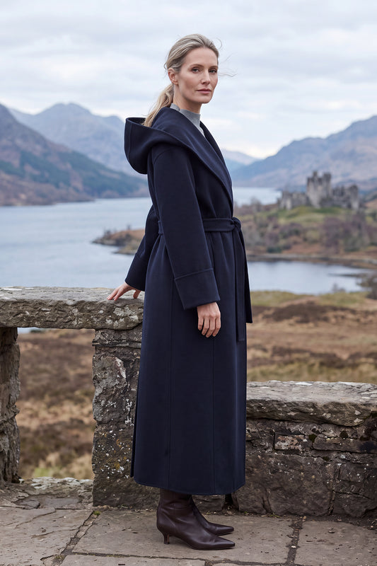 100% Cashmere Hooded Wrap Long Coat