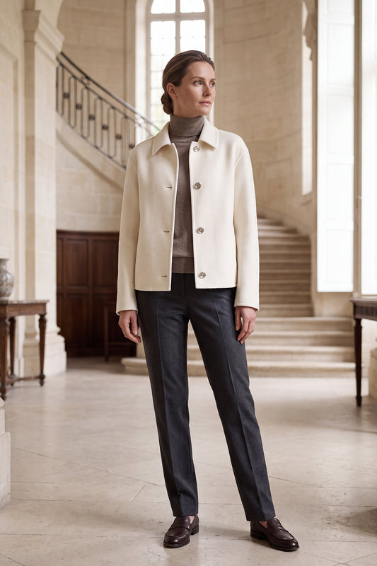 100% Pure Cashmere Short Coat with Lambskin Trim