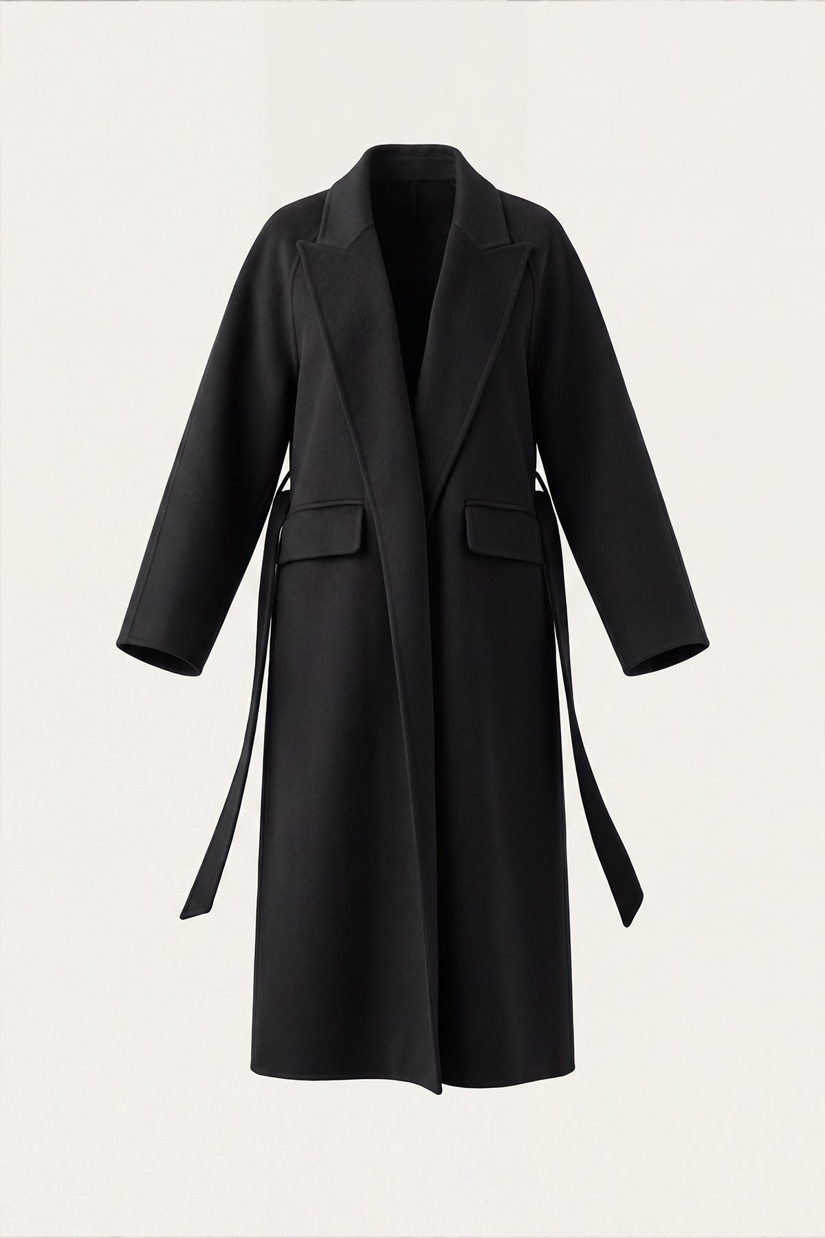 Pure Cashmere Robe Coat – Belted Minimal Design - Black