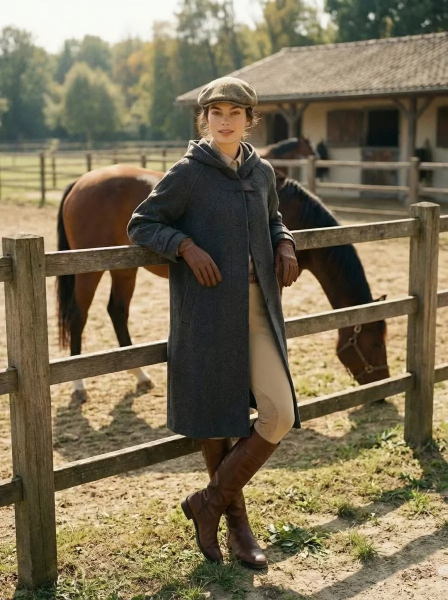 100% Cashmere Hooded Coat with Leather Accents