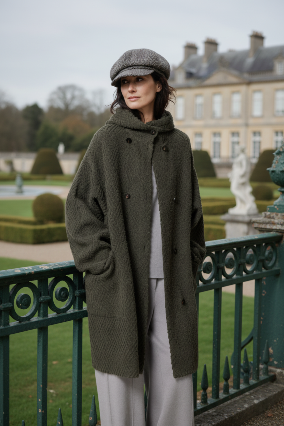 100% Cashmere Jacquard Long Coat