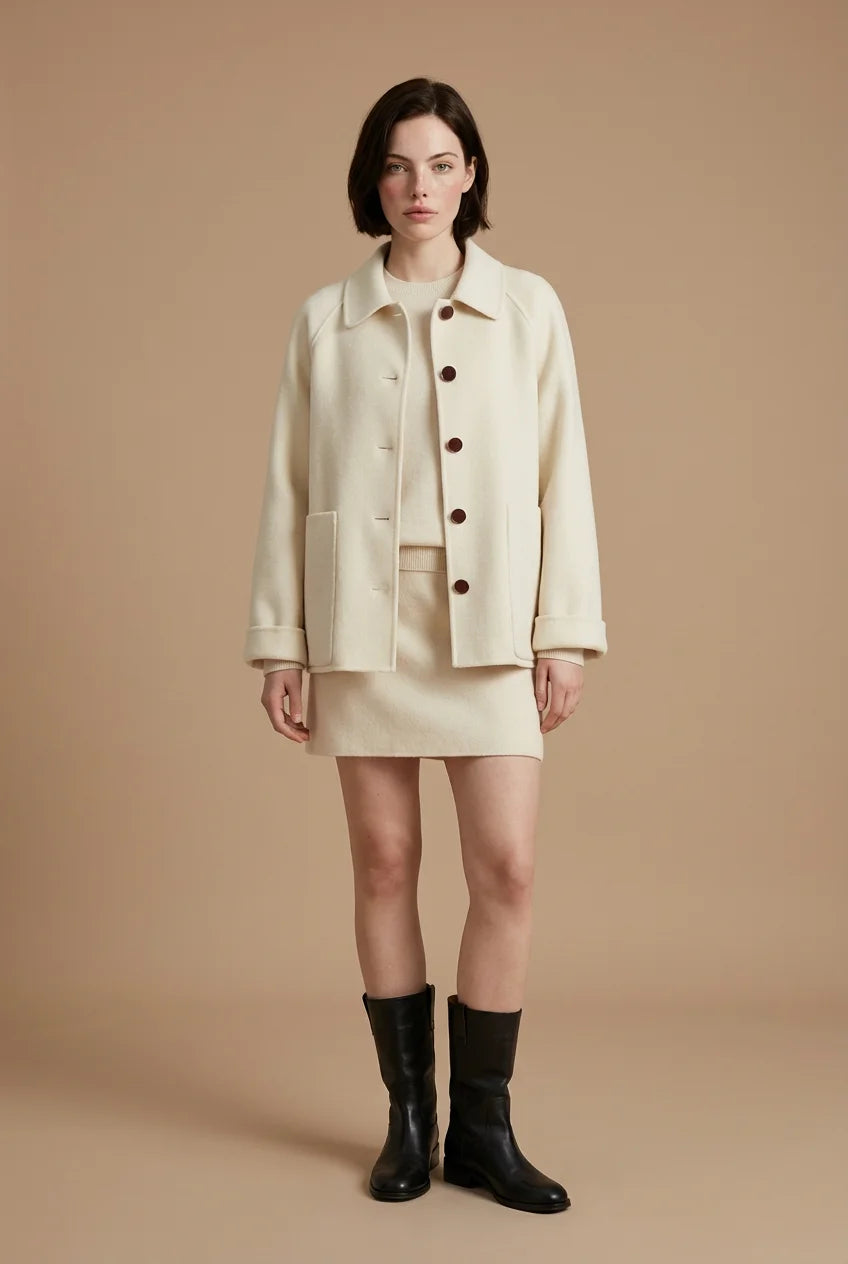 Cropped Pure Cashmere Jacket – Minimal Buttoned Design