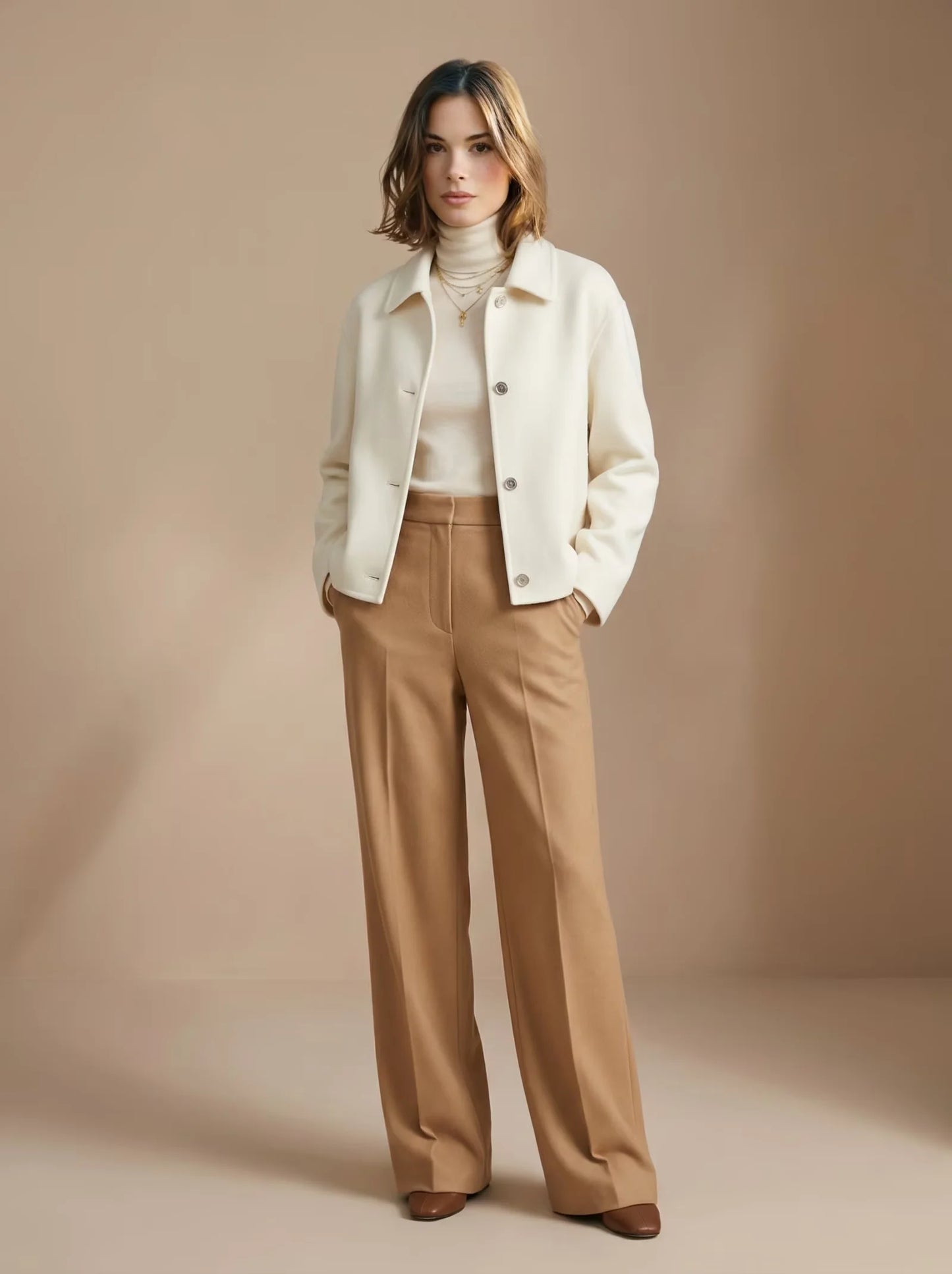 100% Pure Cashmere Short Coat with Lambskin Trim