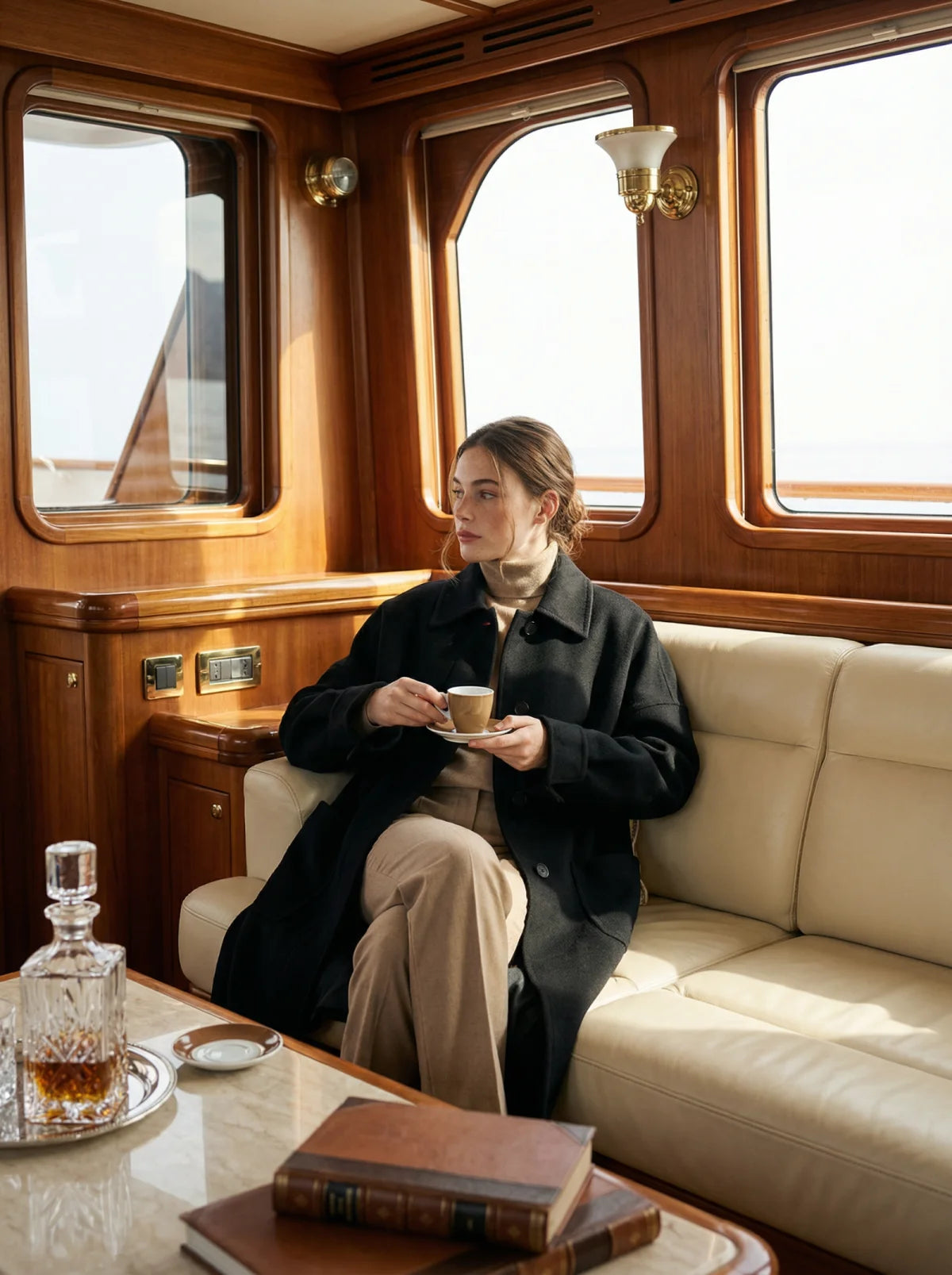 100% Cashmere Coat with Lambskin Trim