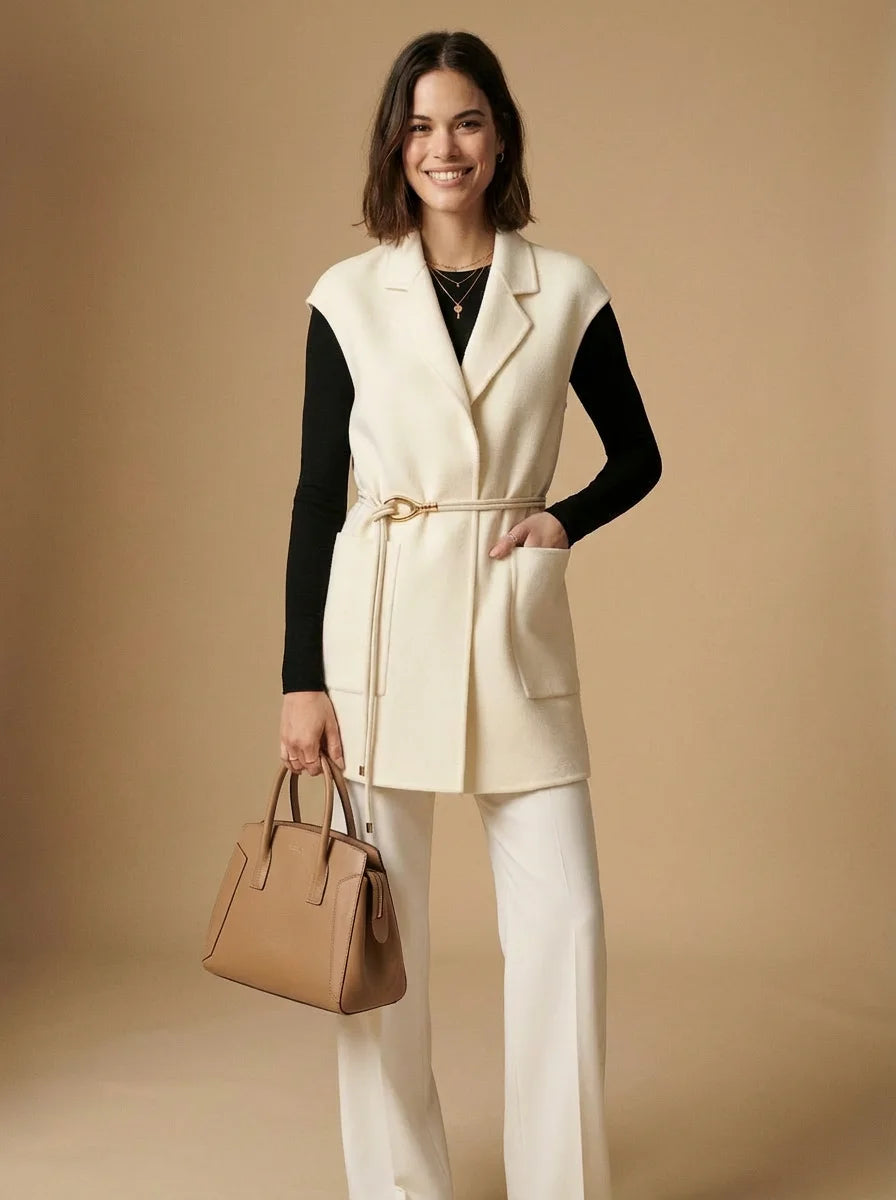 100% Pure Cashmere Vest with Double-Cord Metal Accent