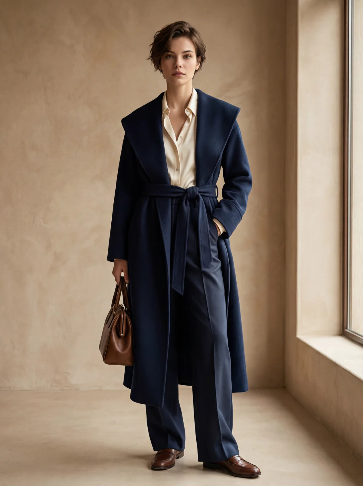 100% Cashmere Hooded Wrap Long Coat
