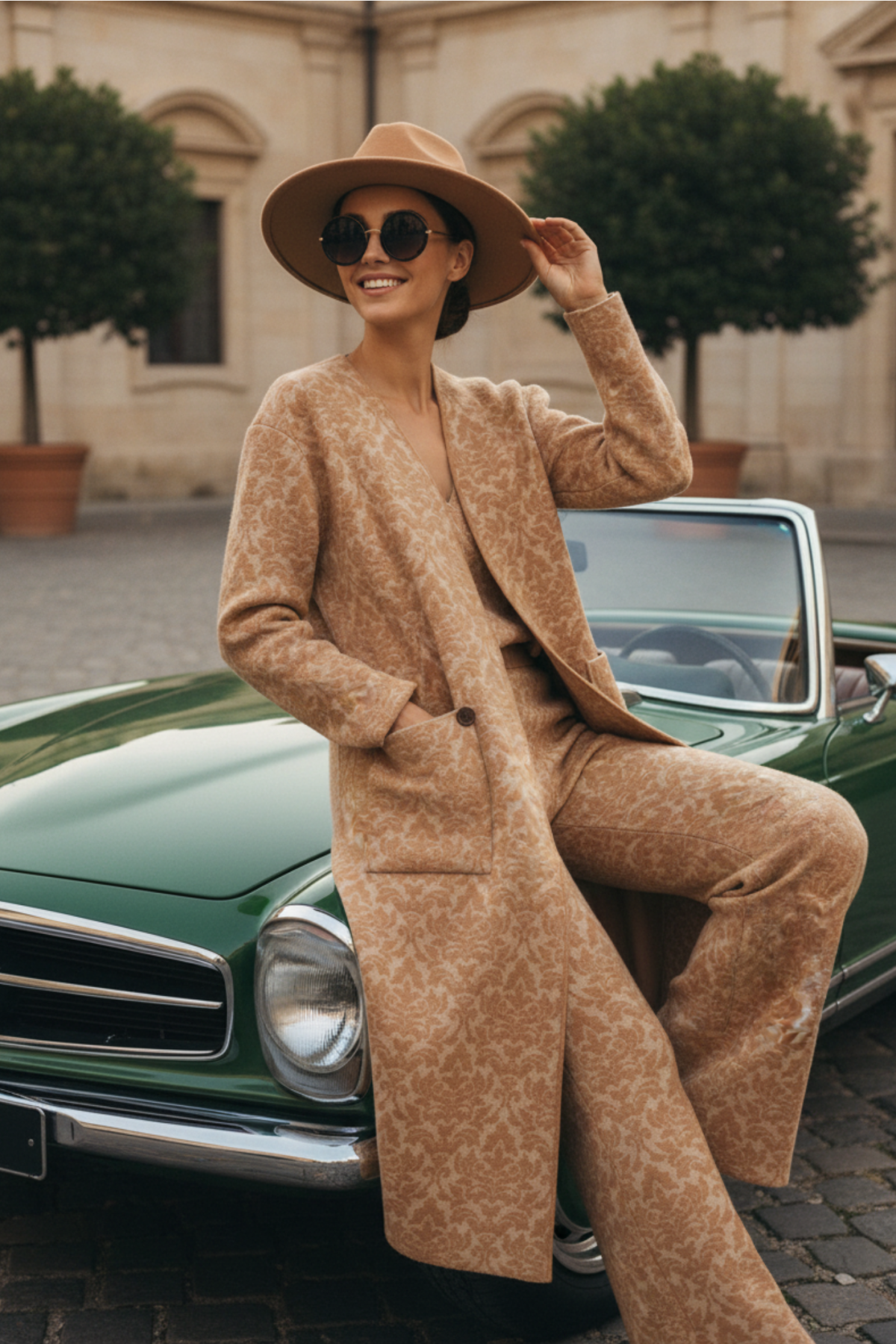 100% Cashmere Jacquard Long Coat