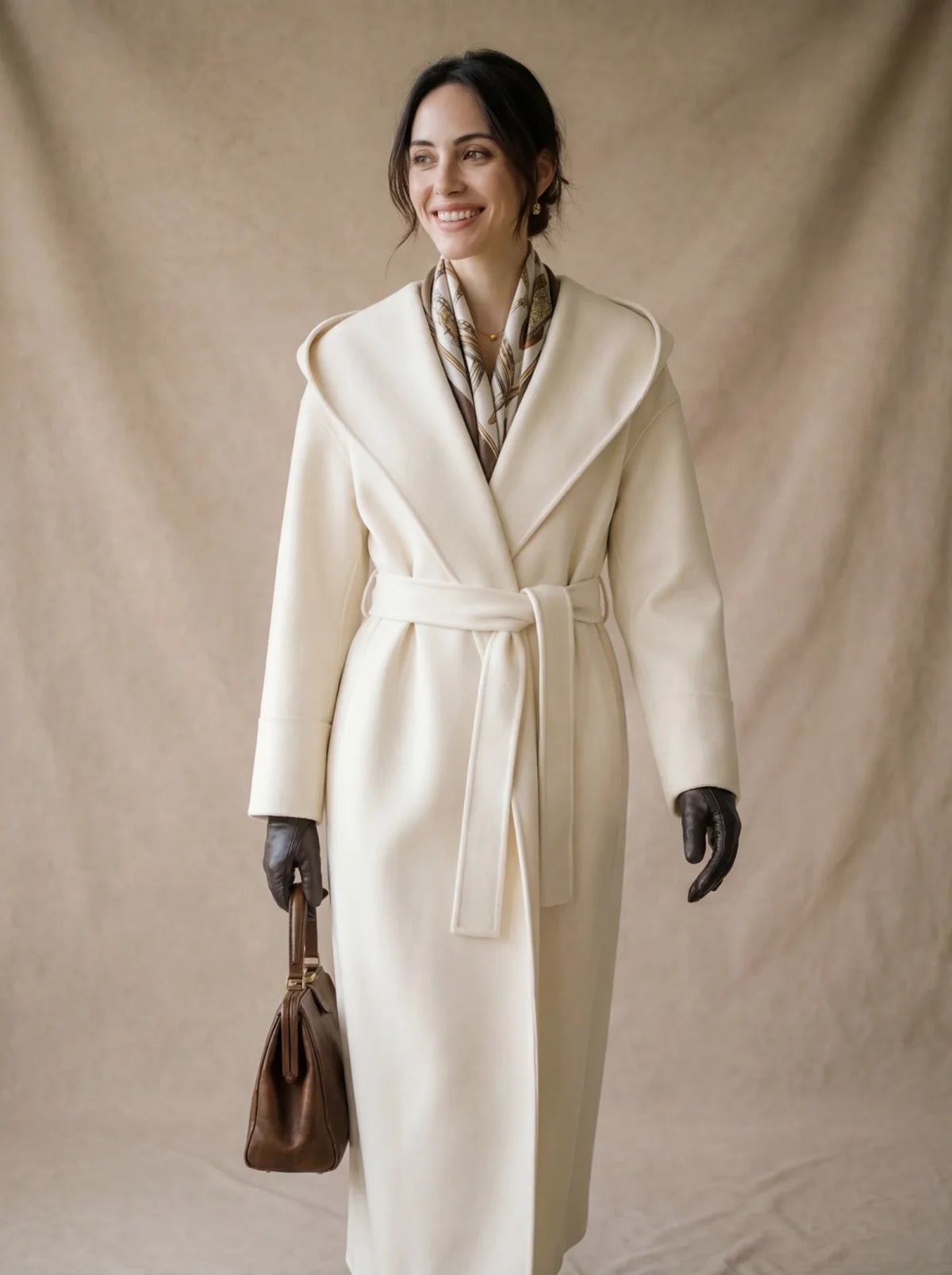 100% Cashmere Hooded Wrap Long Coat