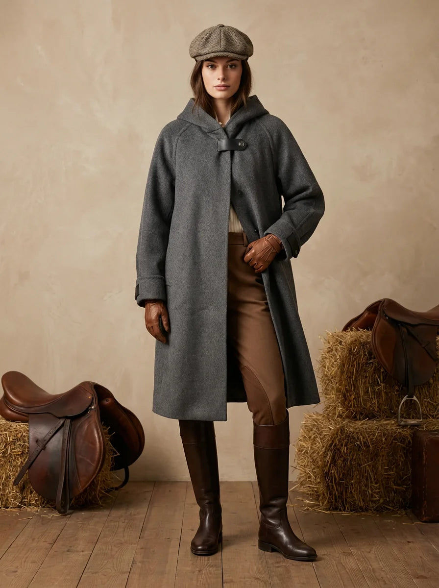 100% Cashmere Hooded Coat with Leather Accents