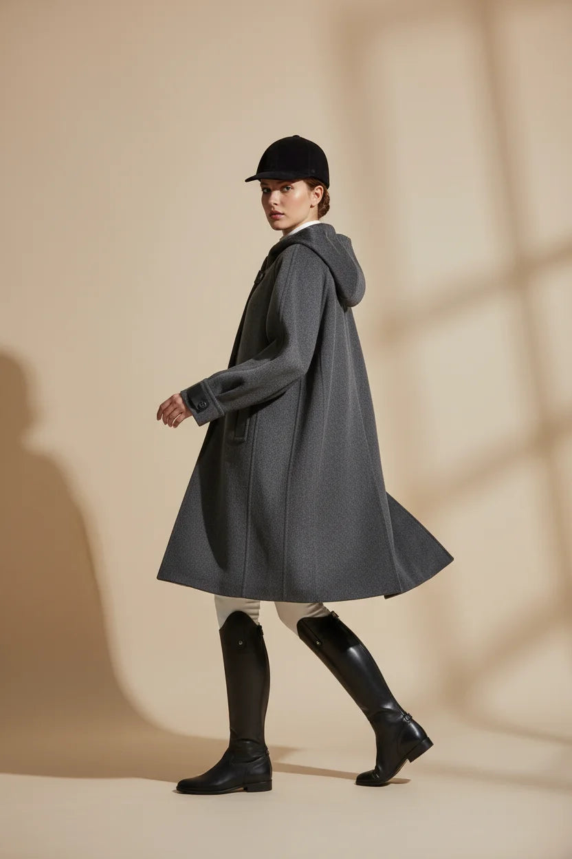 100% Cashmere Hooded Coat with Leather Accents