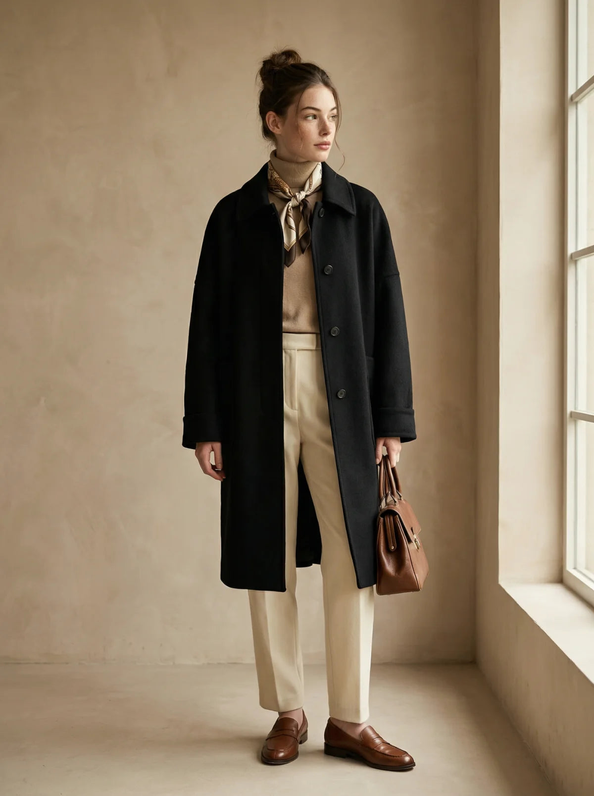 100% Cashmere Coat with Lambskin Trim