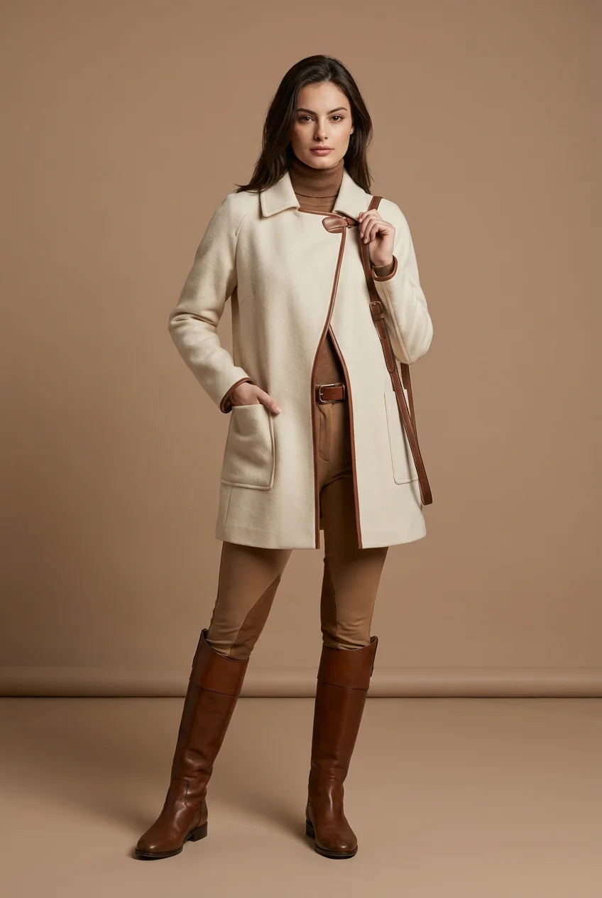 100% Cashmere Cape Coat with Coffee Brown Lambskin Trim